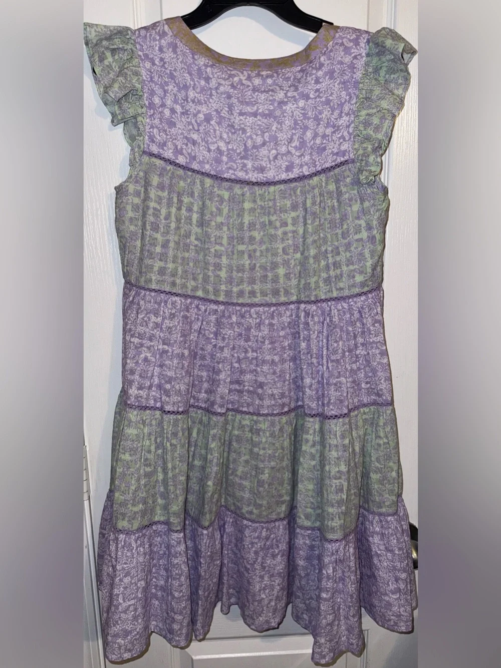 Roller Rabbit Ismay Pippa Tiered Mini Dress Pastel Purple Green Size XS